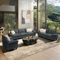 HERA'S HOUSE 3 Pieces Modular Sectional Sofa Sets, Oversized Couch Set with Loveseats and Armchair, Comfy Cloud Couches with Throw Pillows, 6-Seater Sofa for Living Room, Chenille Dark Blue