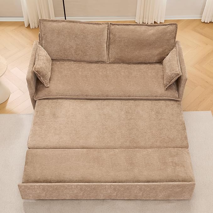 GRAINLLE Pull Out Couch,Loveseat Convertible Sleeper Sofa Bed with USB,Pull Out Sofa Bed Side Storage,2 Pillows,Corduroy Sleeper Couch for Living Room,Bedroom,Apartment,Pet-Friendly (Khaki, 59.5'')