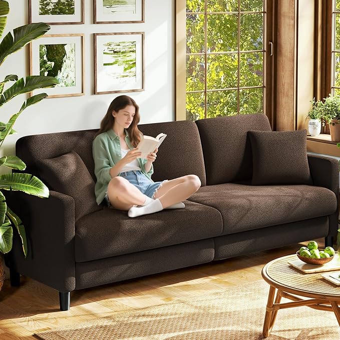 83" Couches for Living Room, Comfy Sofas for Living Room, Teddy Sofa Couch, Tool-Free Setup Loveseat Sofa, All-Wood Love Seat Couches, Small Couch 2 Pillows Included, Khaki