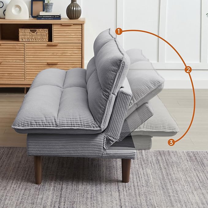 Convertible Futon Sofa Bed, 72" Futon Couch with Adjustable Back, Upholstered Sleeper Sofa Bed for Living Room, Apartment, Small Space, Light Grey