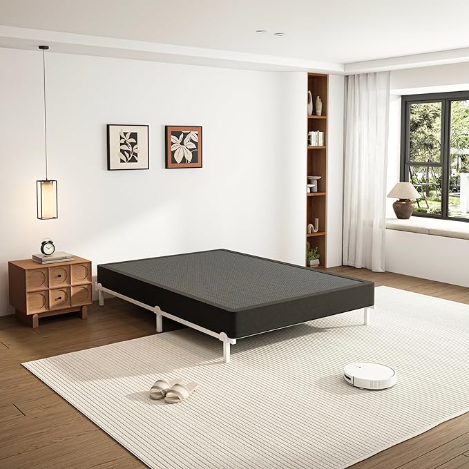 VIPSHOW 7 Inch Twin XL Metal Box Spring with Round Corners - 3000 lbs Capacity, High Profile Heavy Duty Mattress Foundation with Steel Slats, Noise-Free, Easy Assemble, Black