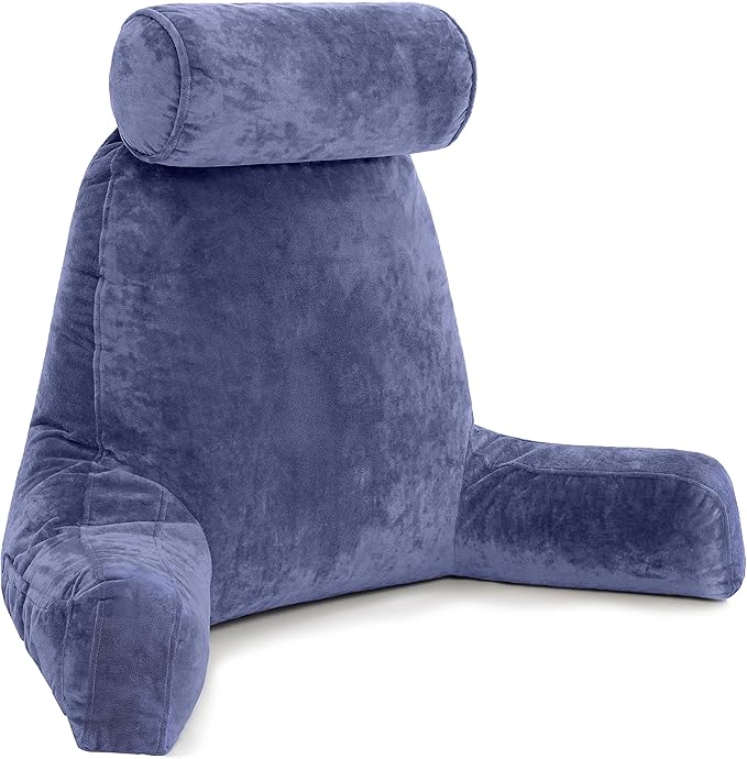Husband Pillow XXL - Reading Pillow Bed Chair with Arms & Back Support - Dark Blue - Back Pillow for Beds Sitting Up - Bed Rest Arm Pillow - Comfy Reading Pillow for Adults