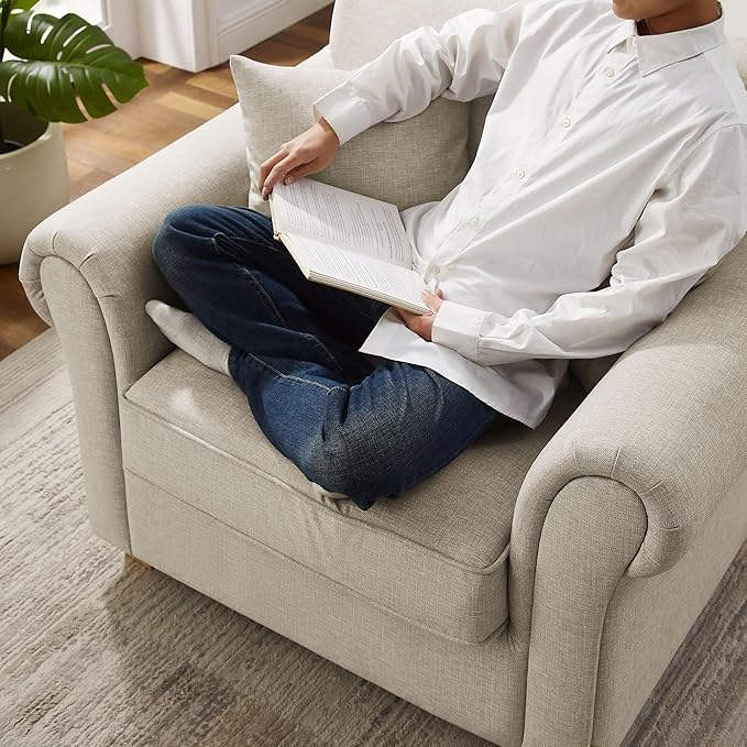 VANOMi 40" W Oversized Accent Chair, Oversized Reading Chair for Living Room, Comfy Reading Nook Chairs for Bedroom, Upholstered Large Chair Armchair Single Sofa for Small Space (Light Khaki)