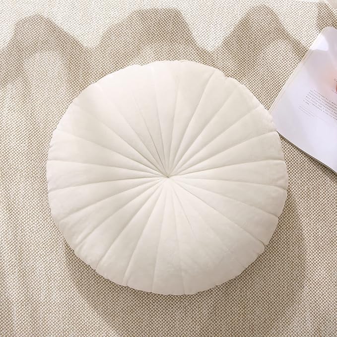Floor Pillow Meditation Cushion Round Large Floor Pillows Seating for Adults, Velvet Thick Floor Cushions for Yoga Living Room Balcony Outdoor Tatami 18inch（Beige）