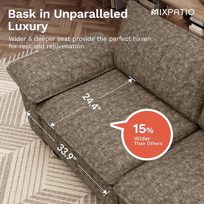 MIXPATIO U-Shaped Cloud Modular Sofa Set, Deep Seat 3-Piece 6-Seater Sectional Couch & Removable Arms, Plush Chenille for Living Room - Smoky Gray