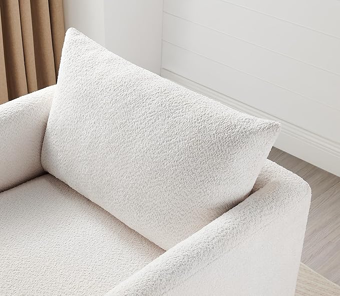 VANOMi Oversized Accent Chair, Set of 2, 37" Wide Boucle Armchair with Solid Wood Legs, Modern Accent Chair for Living Room Bedroom Office, Cozy Reading Chair, Easy Assembly, White