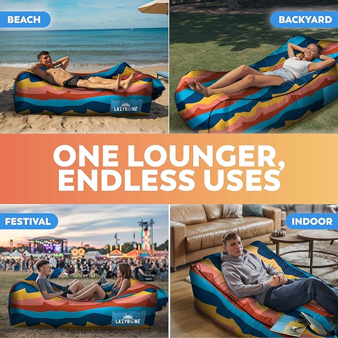 Chillbo Lazybone Inflatable Couch - Ultimate Inflatable Lounger for Maximum Chill - The Perfect Blow Up Couch for Music Festivals Or Inflatable Lounger for Camping - Desert Daydream