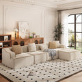 PHI VILLA Cloud Modular Couch Sets, 134" L-Shaped Sectional Sofa with Movable Ottoman, 5-Seater Couches with Deep Seat for Living Room, No Assembly Required, Corduroy, Beige