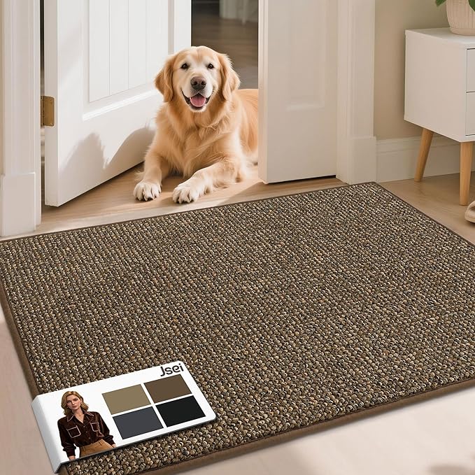 JSEI Dirt Trapper Door Mat 32"x48" Non-Slip Washable Entrance Mat, Dog Doormats, Absorbent & Fade-Resistant Floor Mats, Low Profile Welcome Mats for Entryway, Front Door, and Inside Entrance, Brwon