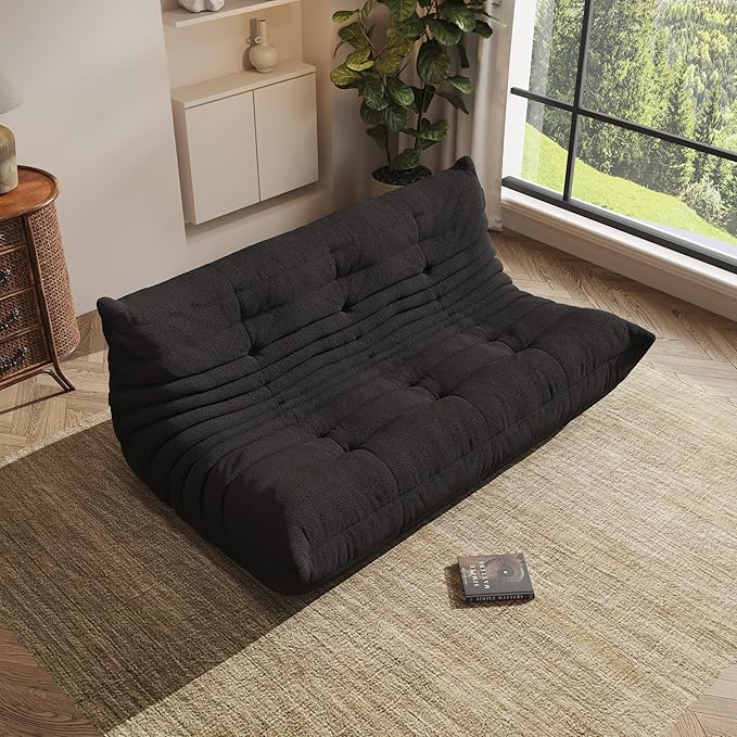 Bean Bag Chair, Oversized Bean Bag Chair for Living Room, Fireside Chair for Adults with Memory Foam Filled, Big Accent Lounge Floor Sofa for Reading, Relax, No Assembly Required. (Black 3-Seater)