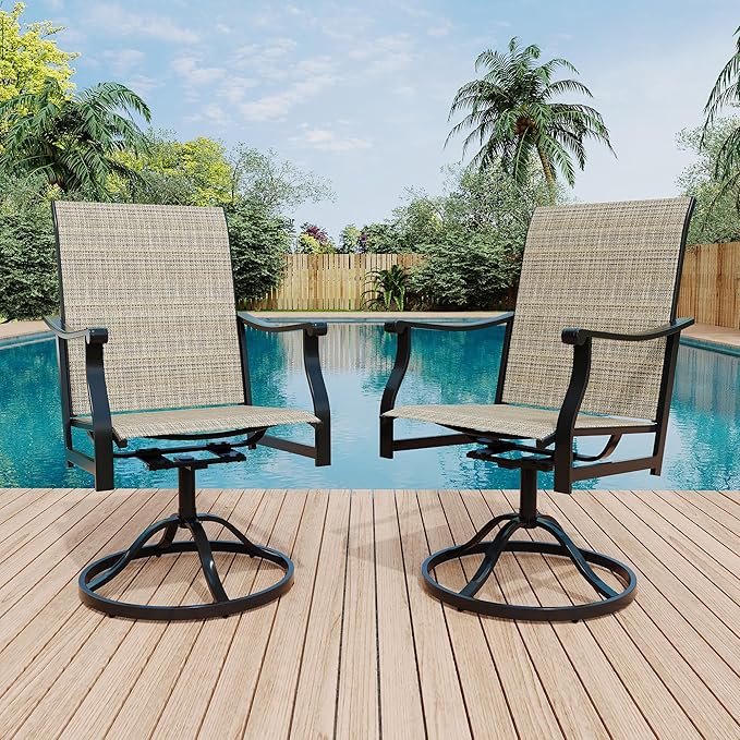 Outdoor Swivel Dining Chairs with Textilene Breathable Back, Swivel Patio Dining Chairs Set of 2, SwivelPatio SlingChairs Set for Poolside Lawn Garde