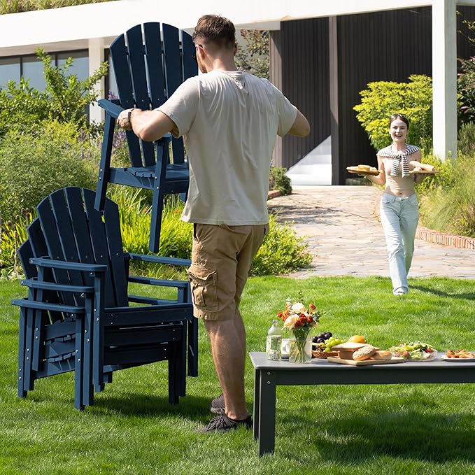 nevilywood Compact Stackable Adirondack Chairs, 26.3" Wide HDPE Outdoor Patio Chairs - Durable, Space-Saving Design for Porch, Lawn or Garden, Navy
