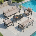RTDTD Aluminum Outdoor Patio Furniture Set,7 Seats Patio Conversation Sets with 2 Round Coffee Tables,Metal Patio Sectional Furniture Set with 5.1" Thickened Cushions,Sand
