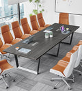 ahliss Sturdy Conference Table with Cable Management Grommets Modern Rectangle Office Meeting Table with Wood Tabletop and Metal Frame & Legs- Easy Assembly Boardroom Table (Grey, 12 Foot)
