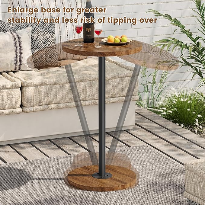 Asgolion Round Side Table, Small Drink Table, Pedestal Martini Stand, Weighted Base Cocktail Table Accent Nightstand for Living Room, Bedroom, Bathroom, Office, Walnut