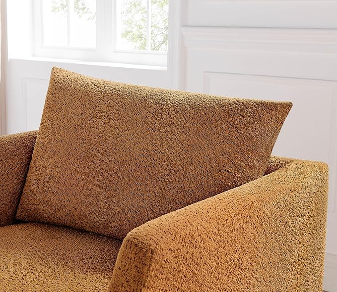 Oversized Accent Chair, 37" Wide Boucle Armchair with Solid Wood Legs, Upholstered Lounge Chair for Bedroom Office, Modern Accent Chair for Living Room, Cozy Reading Chair, Easy Assembly, Curry