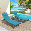 Trumbeak Patio Chaise Lounge Set 3 Pieces Pool Lounge Chairs,Cushioned Outdoor Folding Lounge Chair w/Arm and Rattan Adjustable Backrest for Poolside Porch,Folding Table Included,Turquoise Blue