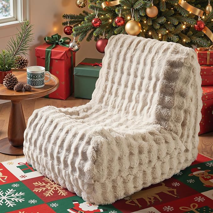 Bean Bag Chair for Adults, Giant Beanbag Lounger with Plush Faux Fur, Comfy Memory Foam Chair Floor Lazy Chair for Living Room Bedroom Dorm Apartment Reading Nook，Beige