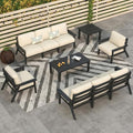 Patio Kingdom 10 Piece Outdoor Patio Furniture Set, Outdoor Couch with Washable Thick Beige Cushions, Coffee Table & Side Table, Patio Conversation Sets for Lawn, Garden, Porch, Balcony (Grey Frame)