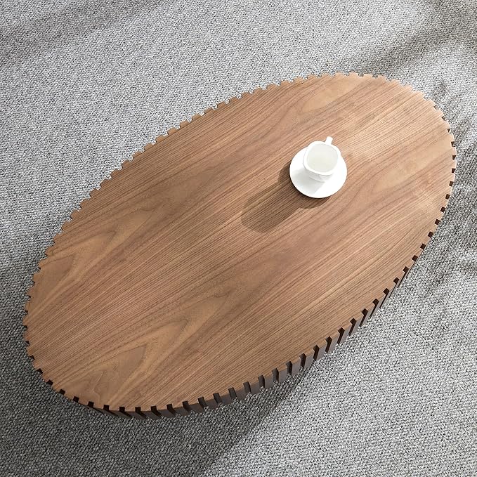 43.7'' Oval Wood Table,Modern Handcraft Drum Coffee Table for Living Room, Small Coffee Table with Sturdy Pedestal(Walnut, L43.7 x W24.8 x H13.38)