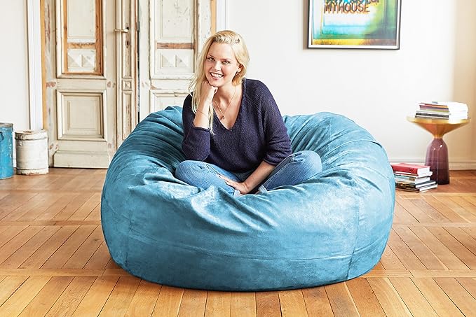 Lumaland Luxurious 4ft Large Bean Bag Chair with Microsuede Cover - Ultra Soft, Foam Filling, Washable Bean Bag Sofa for Kids, Teenagers, Adults, Pets - Sack Chair for Dorm, Kid's Room - Light Blue