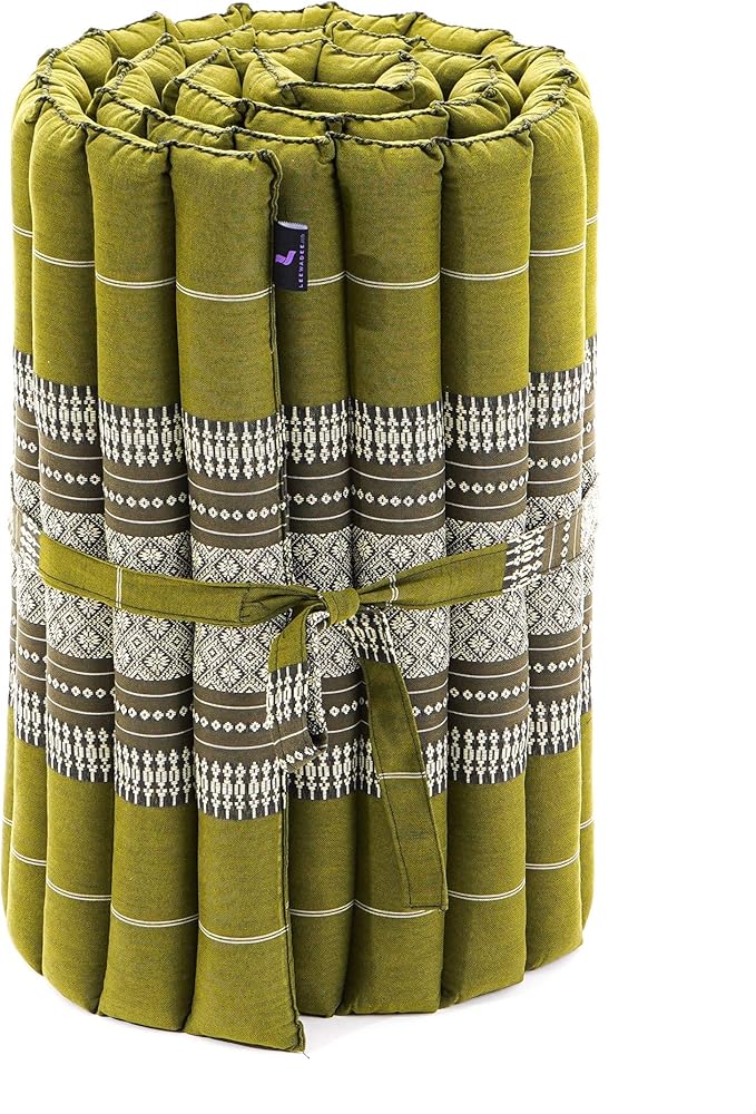 Leewadee - Foldable Floor Mattress - Japanese Roll Up Futon -Trifold Tatami Mat- Guest Floor Bed - Camping Mattress - Thai Massage Mat, Kapok Filled, 75 x 20 inches, Green
