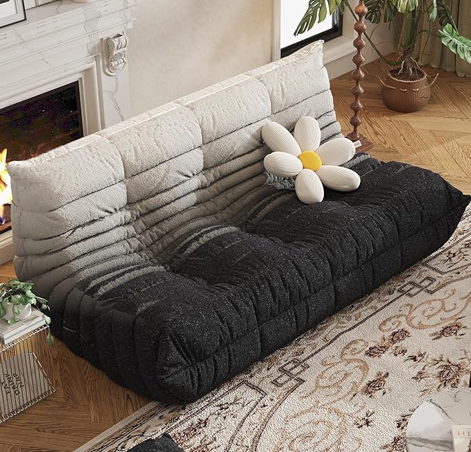 Bean Bag Chair, Fireside Chair, Large Bean Bag Chair for Adults, Bean Bag Chairs for Teens with High-Resilience Foam, Non-Slip Base Floor Lounge Sofa,Living Room (Gradient White-Black, 3-Seater)