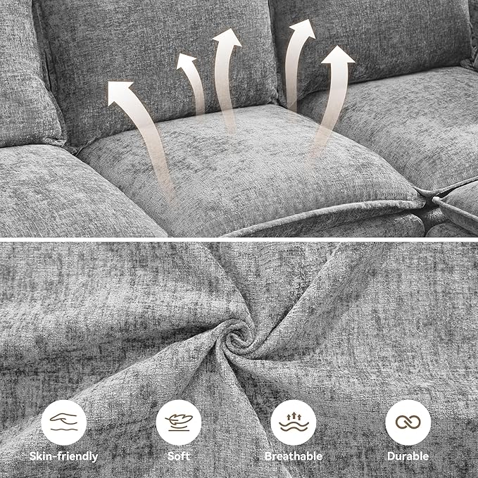 Abbrevi 27" Large Square Ottoman with Storage, Modern Upholstered Footrest with Anti-Slip Legs for Couch Coffee Table Living Room, Bedroom, Entryway, Chenille Light Grey