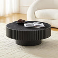 35.43''/90CM Modern Drum Coffee Table, Luxury Circle Wood Coffee Table for Apartment,Small Space (Black, Ø35.43 x 13.77 Sintered Stone Tabletop)