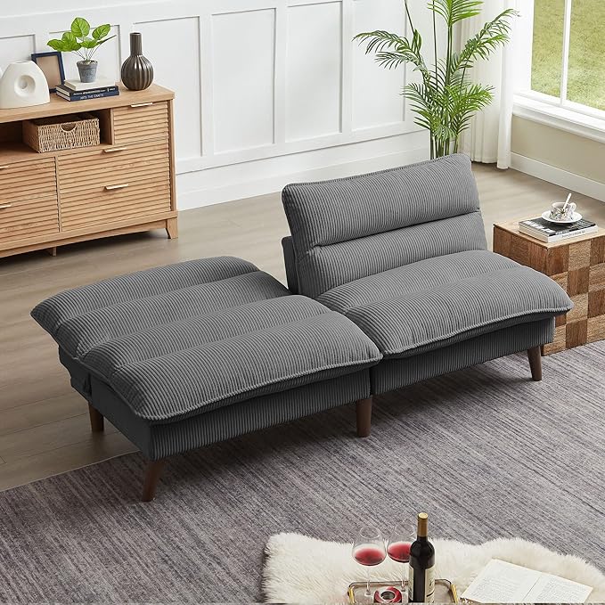 Convertible Futon Sofa Bed, 72" Futon Couch with Adjustable Back, Upholstered Sleeper Sofa Bed for Living Room, Apartment, Small Space, Dark Grey