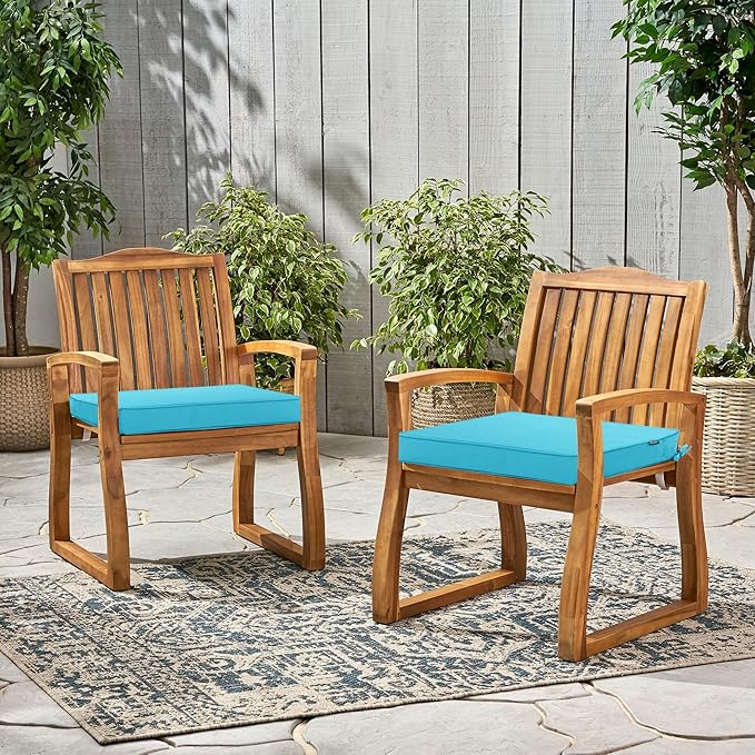 Outdoor Chair Cushions 22 x 22 Inch Waterproof Patio Chair Cushions with Tie 5 Year Color Fastness Thick Outdoor Seat Cushion for Garden Lawn Patio Furniture Teal Set of 2