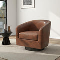 Swivel Barrel Chair, Modern Round PU Leather Accent Armchair for Living Room, Bedroom, Oversized Comfy Club Reading Chairs for Adults (Leather Coffee, Set of 1)