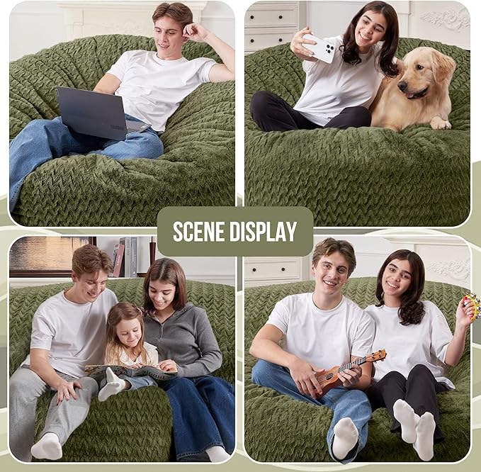 4FT Bean Bag Chair,Giant Bean Bag Chairs for Adults,Big Bean Bags with Memory Foam Filled, Large Beanbag Chairs with Chevron Plush Cover-Green