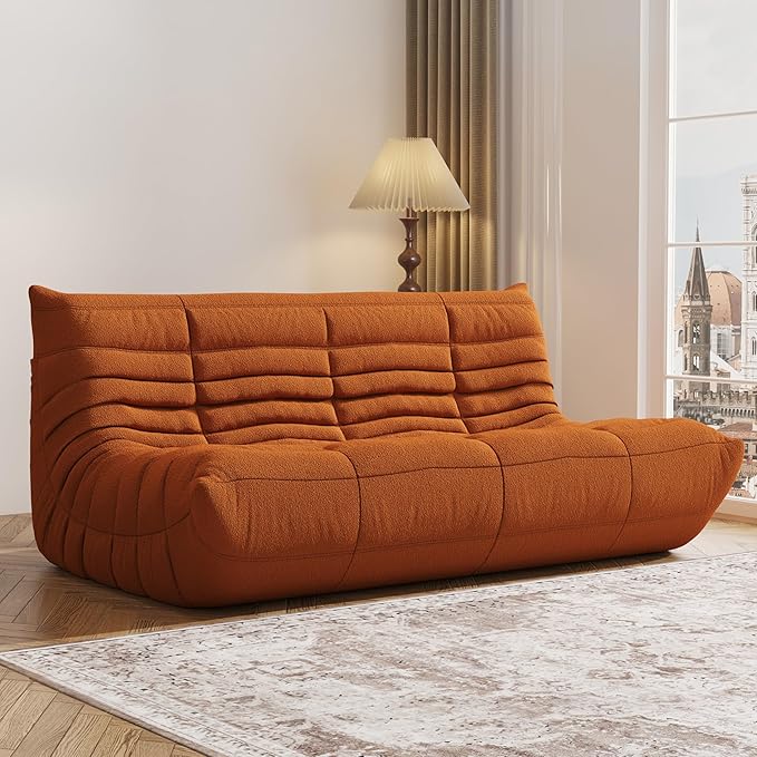 Bean Bag Chair, Fireside Chair, Large Bean Bag Chair for Adults, Bean Bag Chairs for Teens with High-Resilience Foam, Non-Slip Base Floor Lounge Sofa,Living Room (Orange, 3-Seater)
