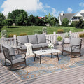 HERA'S HOUSE 4 Piece Metal Patio Furniture Set, All Weather Outdoor Conversation Set with 3 Seat Sofa, 2 Rocking Chairs & Coffee Table, Seats 5 for Backyard, Garden, Deck, Grey