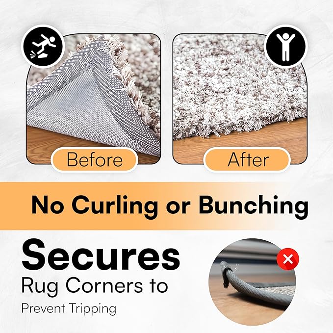 4 PCS Rug Pad Gripper for Hardwood Floors, Non Slip Rug Pads, Under Rug Carpet Tape, Keep Rugs in Place, Reusable, Washable, New Material