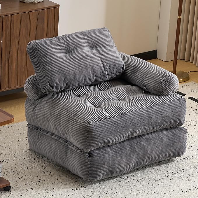 Folding Sofa Bed with Armrest,Convertible Sleeper Chair for Adults, Folding Sofa Bed Foam Filling Couch with Pillow，Sleeper Chairs Single Size Floor Mattress,Grey