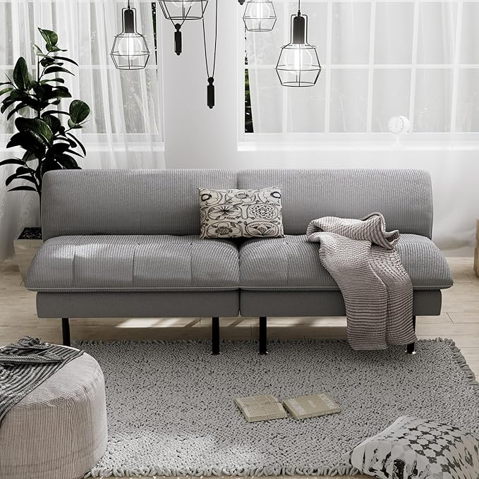 2 Sets 70" Futon Sofa Bed, 4 in 1 Multi-Function Couch Sleeper with Adjustable Backrest, Modern Convertible Futon, Recliner Small Loveseat for Living Room, Light Grey