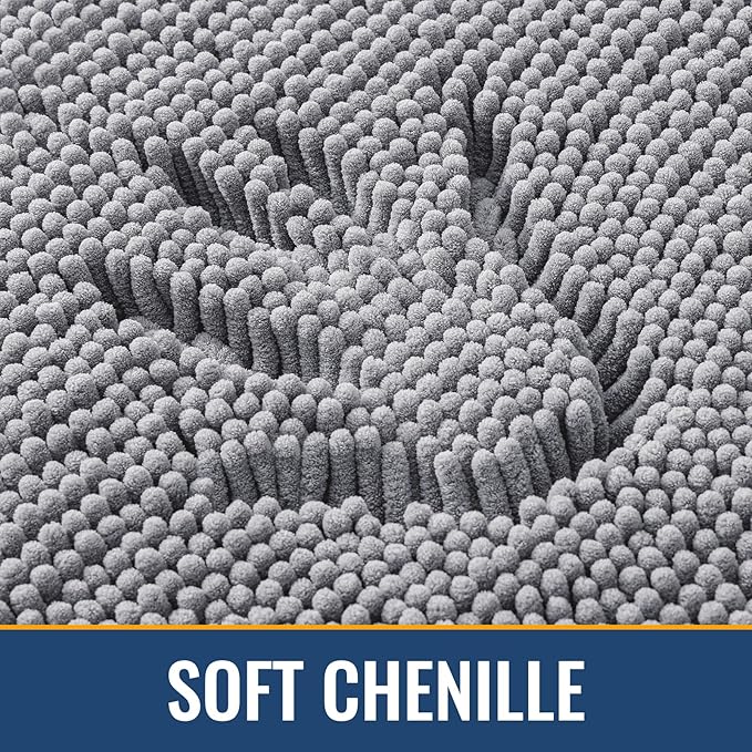 Arotive Bathroom Rugs 47x24, Extra Soft Absorbent Shaggy Chenille Bath Rugs, Machine Washable Rubber Backing Non-Slip Bath Mats for Bathroom Floor Tub and Shower, Home Decor Accessories, Grey