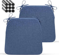 D-Shaped Indoor Chair Cushions 17" x 16" for Kitchen & Dining Chairs – 2'' Thick Seat Pads with Ties & Non-Slip Backing, High-Density Foam, Machine-Washable Covers, Set of 2 with Chair Leg Pads, Blue