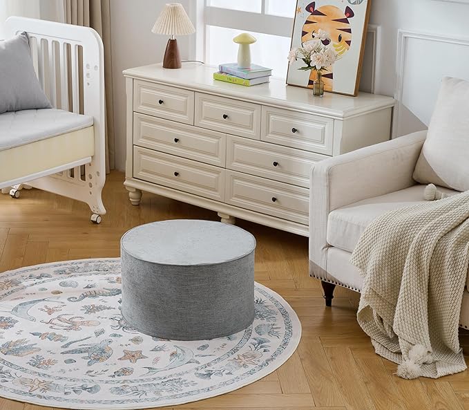 Weaverlane Large 22" Sturdy Ottoman Pouf for Living Room, Bedroom, Playroom, High Density Foam Filling Footrest, Side Table, Extra Seating Home College Dorm Décor Extra Firm (Gray)
