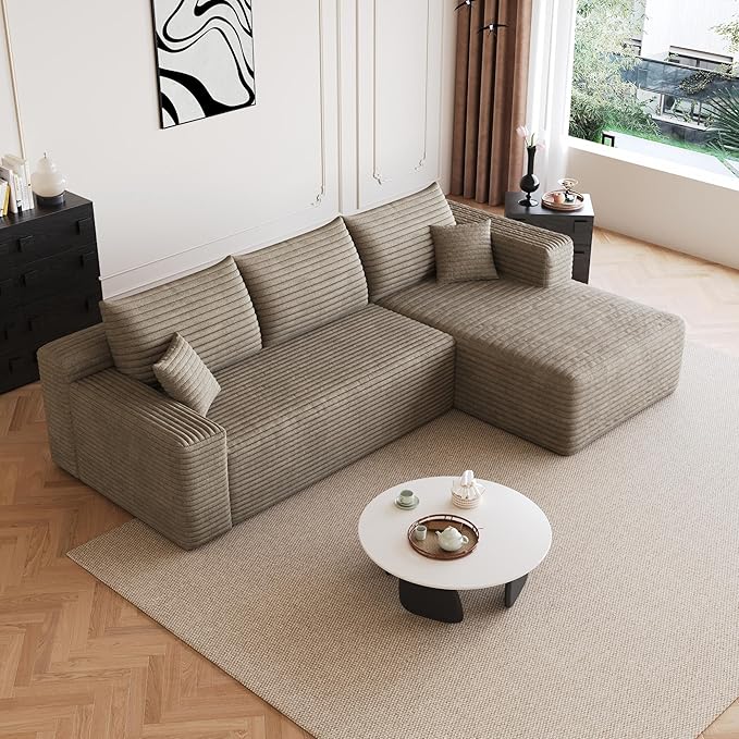 AUGOP 96" Sectional Couches for Living Room Modern Modular Sofa with L-Shape Couchs Upholstered Boneless Couch Deep Seat Sectional Couch with Chaise (Camel, 96" Right Facing Chaise+2Seaters)
