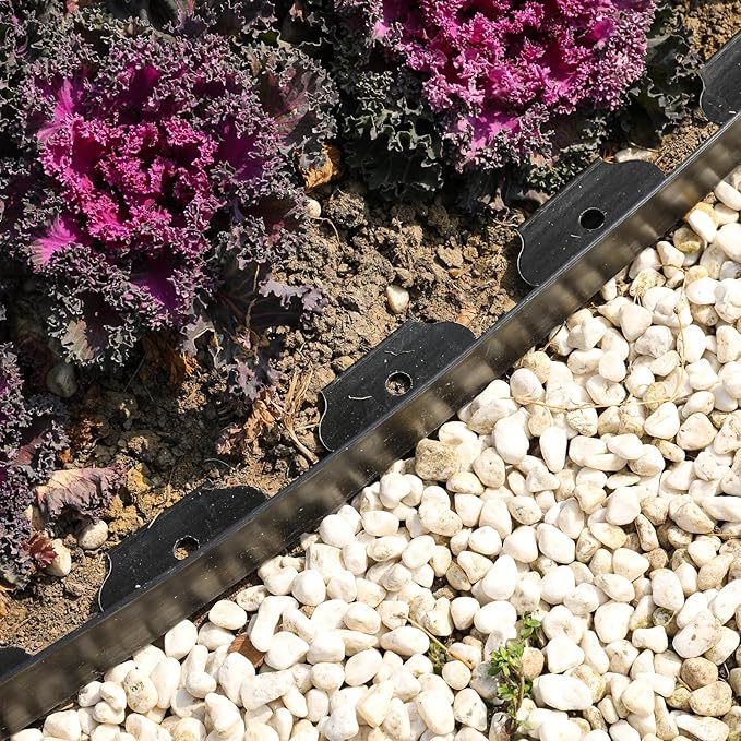 Hemikaki 4 Inch Tall Garden Edging Border 66FT with 90pcs Spikes, Plastic Edging Border for Landscaping, Lawn, Garden, Flower Beds, Paver, Pathway