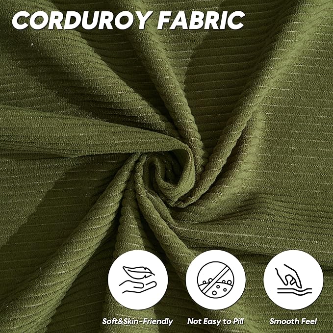 L Shaped Convertible Modular Sofa Bed with Cylindrical Pillow & Reversible Chaise, Corduroy Folding Floor Sofa Couch Bed with Fixed-Shape Frame & Storage Pocket for Living Room, Green