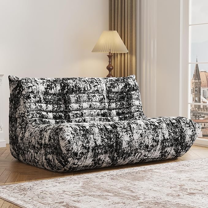 Bean Bag Chair, Fireside Chair, Large Bean Bag Chair for Adults, Bean Bag Chairs for Teens with High-Resilience Foam, Non-Slip Base Floor Lounge Sofa,Living Room (Cross White-Black, Loveseat)