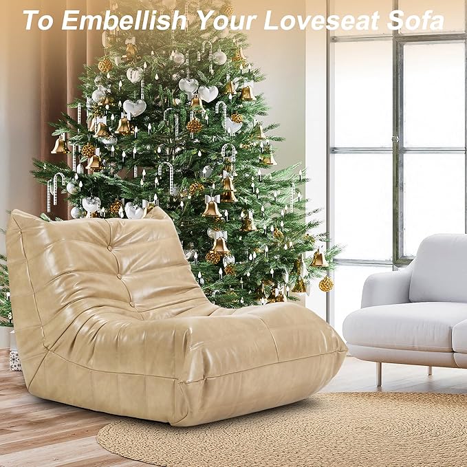 Hobestluk Giant Bean Bag Chair Lazy Floor Sofa, Memory Foam Fireside Sofa for Adults, Big Beanbag Faux Leather Armless Chair for Living Room Bedroom Dorm Office (Khaki, Single)