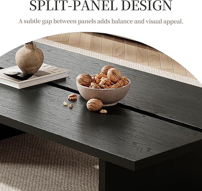 FHKJ 47.2" Modern Coffee Table for Living Room, Black Coffee Table Wood Living Room Table Rectangular Center Table Tea Table for Home Office