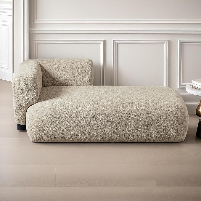 ZEKOKO Boucle Chaise Lounge Chair Indoor Comfy Fluffy Lounge Sofa Upholstered Chaise Lounge Modern Lounge Chair Indoor for Living Room Bedroom Office(Right Hand, Camel)