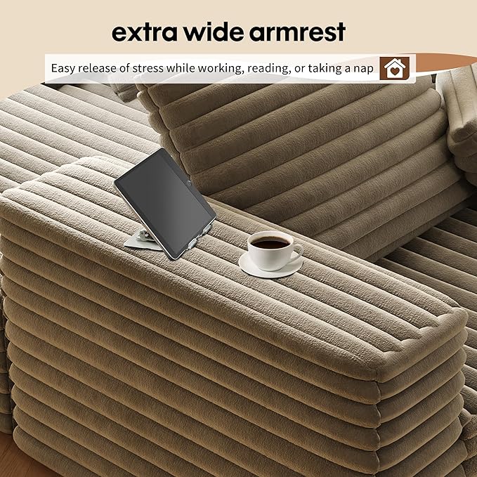 80” Oversized Double Lounge Chaise,Cloud Plush Sofa Bed,Upholstered Boneless Cloud Sofa Deep Seat,No Assembly Required,Modern Corduroy Sleeper Loveseat Chair for Living Room Bedroom Reading,Camel