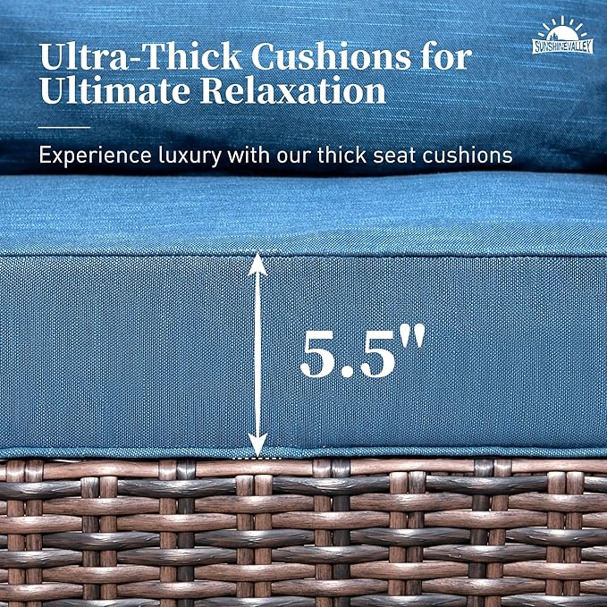 SUNSHINE VALLEY Patio Wicker Swivel Chairs Set of 2, Outdoor High Back Chairs with 5.5" Waterproof Cushions, Outdoor Furniture Set for Deck Porch and Yard, Peacock Blue